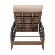 Orbit Outdoor Patio Chaise Lounge Chair in Weathered Eucalyptus Wood with Gray Rope and Taupe Olefin Cushions - Furniture City (CA)l