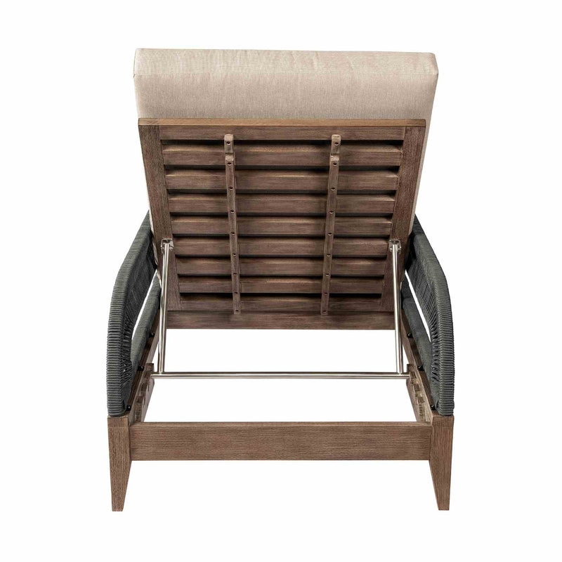 Orbit Outdoor Patio Chaise Lounge Chair in Weathered Eucalyptus Wood with Gray Rope and Taupe Olefin Cushions - Furniture City (CA)l