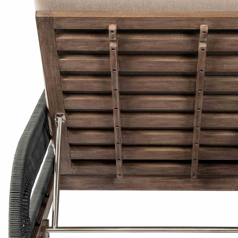 Orbit Outdoor Patio Chaise Lounge Chair in Weathered Eucalyptus Wood with Gray Rope and Taupe Olefin Cushions - Furniture City (CA)l