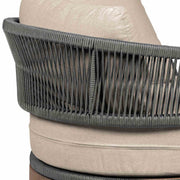Orbit Swivel Outdoor Patio Chair in Weathered Eucalyptus Wood with Gray Rope and Taupe Olefin Cushions - Furniture City (CA)l