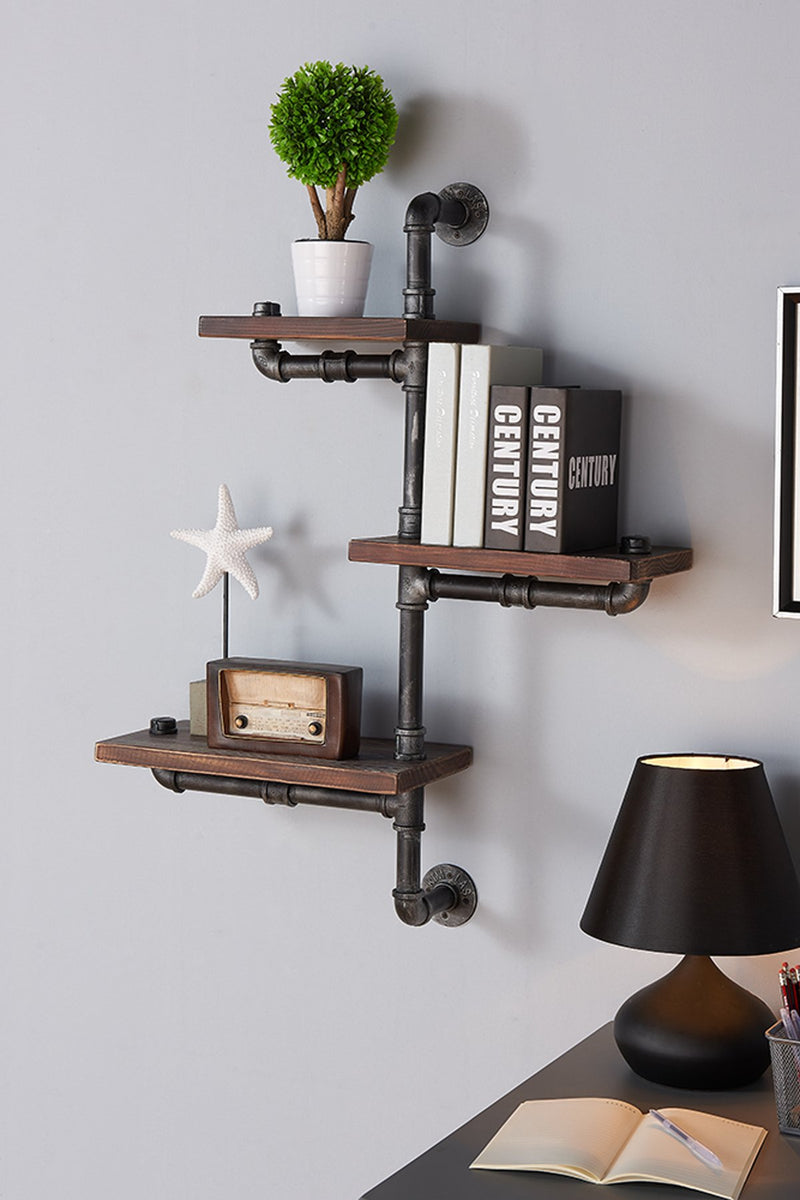 30" Orton Industrial Pine Wood Floating Wall Shelf in Gray and Walnut Finish - Furniture City (CA)l