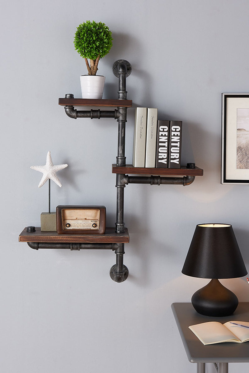 30" Orton Industrial Pine Wood Floating Wall Shelf in Gray and Walnut Finish - Furniture City (CA)l