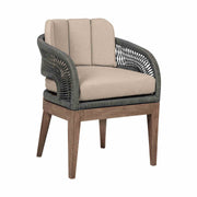 Orbit Outdoor Patio Dining Chair in Weathered Eucalyptus Wood with Gray Rope and Taupe Olefin Cushions - Furniture City (CA)l