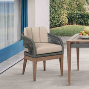 Orbit Outdoor Patio Dining Chair in Weathered Eucalyptus Wood with Gray Rope and Taupe Olefin Cushions - Furniture City (CA)l