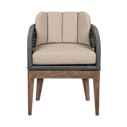 Orbit Outdoor Patio Dining Chair in Weathered Eucalyptus Wood with Gray Rope and Taupe Olefin Cushions - Furniture City (CA)l