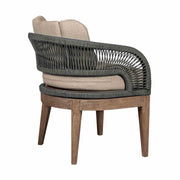 Orbit Outdoor Patio Dining Chair in Weathered Eucalyptus Wood with Gray Rope and Taupe Olefin Cushions - Furniture City (CA)l