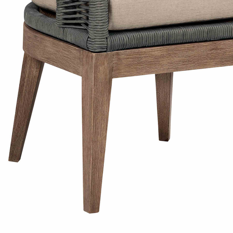 Orbit Outdoor Patio Dining Chair in Weathered Eucalyptus Wood with Gray Rope and Taupe Olefin Cushions - Furniture City (CA)l