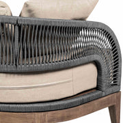 Orbit Outdoor Patio Sofa in Weathered Eucalyptus Wood with Gray Rope and Taupe Olefin Cushions - Furniture City (CA)l