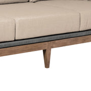 Orbit Outdoor Patio Sofa in Weathered Eucalyptus Wood with Gray Rope and Taupe Olefin Cushions - Furniture City (CA)l