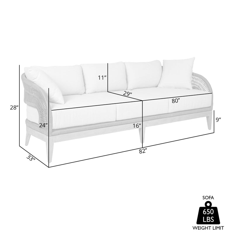 Orbit Outdoor Patio Sofa in Weathered Eucalyptus Wood with Gray Rope and Taupe Olefin Cushions - Furniture City (CA)l