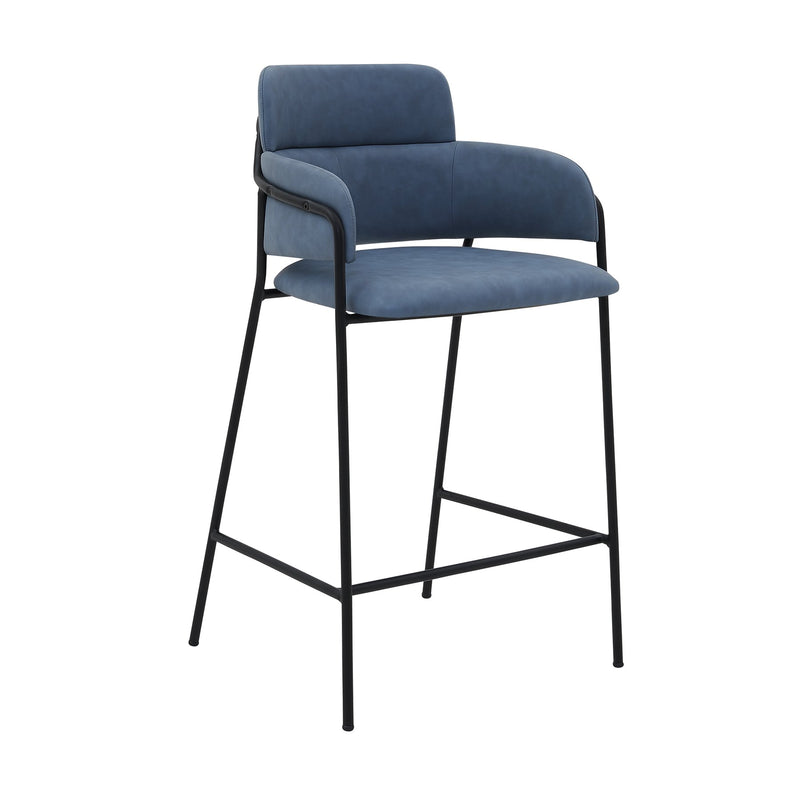 Oshen 26" Blue Faux Leather and Metal Counter Height Bar Stool - Furniture City (CA)l