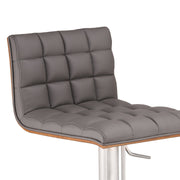 Oslo Adjustable Brushed Stainless Steel Barstool in Gray Faux Leather with Walnut Back - Furniture City (CA)l