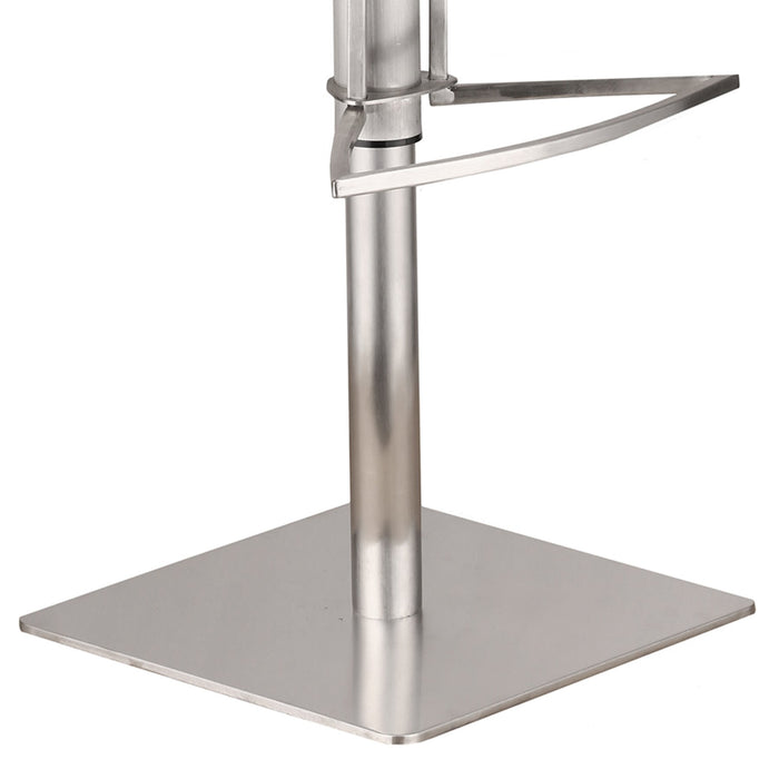 Oslo Adjustable Brushed Stainless Steel Barstool in Gray Faux Leather with Walnut Back