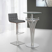 Oslo Adjustable Brushed Stainless Steel Barstool in Gray Faux Leather with Walnut Back - Furniture City (CA)l