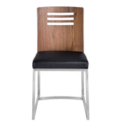 Oxford Dining Chair in Brushed Stainless Steel with Vintage Black Faux Leather and Walnut Wood Back (Set of 2) - Furniture City (CA)l