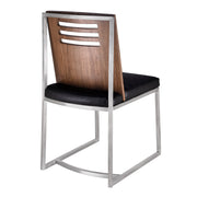 Oxford Dining Chair in Brushed Stainless Steel with Vintage Black Faux Leather and Walnut Wood Back (Set of 2) - Furniture City (CA)l