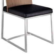 Oxford Dining Chair in Brushed Stainless Steel with Vintage Black Faux Leather and Walnut Wood Back (Set of 2) - Furniture City (CA)l