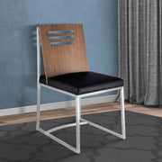 Oxford Dining Chair in Brushed Stainless Steel with Vintage Black Faux Leather and Walnut Wood Back (Set of 2) - Furniture City (CA)l
