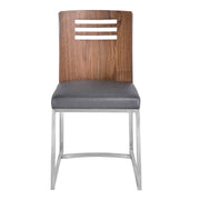 Oxford Dining Chair in Brushed Stainless Steel with Vintage Gray Faux Leather and Walnut Wood Back (Set of 2) - Furniture City (CA)l