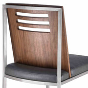 Oxford Dining Chair in Brushed Stainless Steel with Vintage Gray Faux Leather and Walnut Wood Back (Set of 2) - Furniture City (CA)l