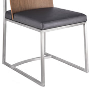 Oxford Dining Chair in Brushed Stainless Steel with Vintage Gray Faux Leather and Walnut Wood Back (Set of 2) - Furniture City (CA)l