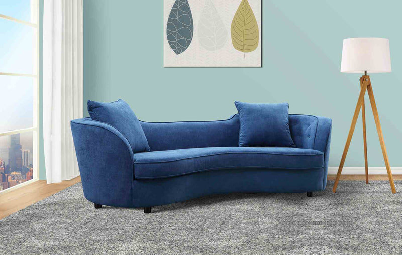 Palisade Contemporary Sofa in Blue Velvet with Brown Wood Legs - Furniture City (CA)l