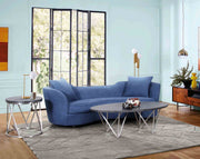 Palisade Contemporary Sofa in Blue Velvet with Brown Wood Legs - Furniture City (CA)l