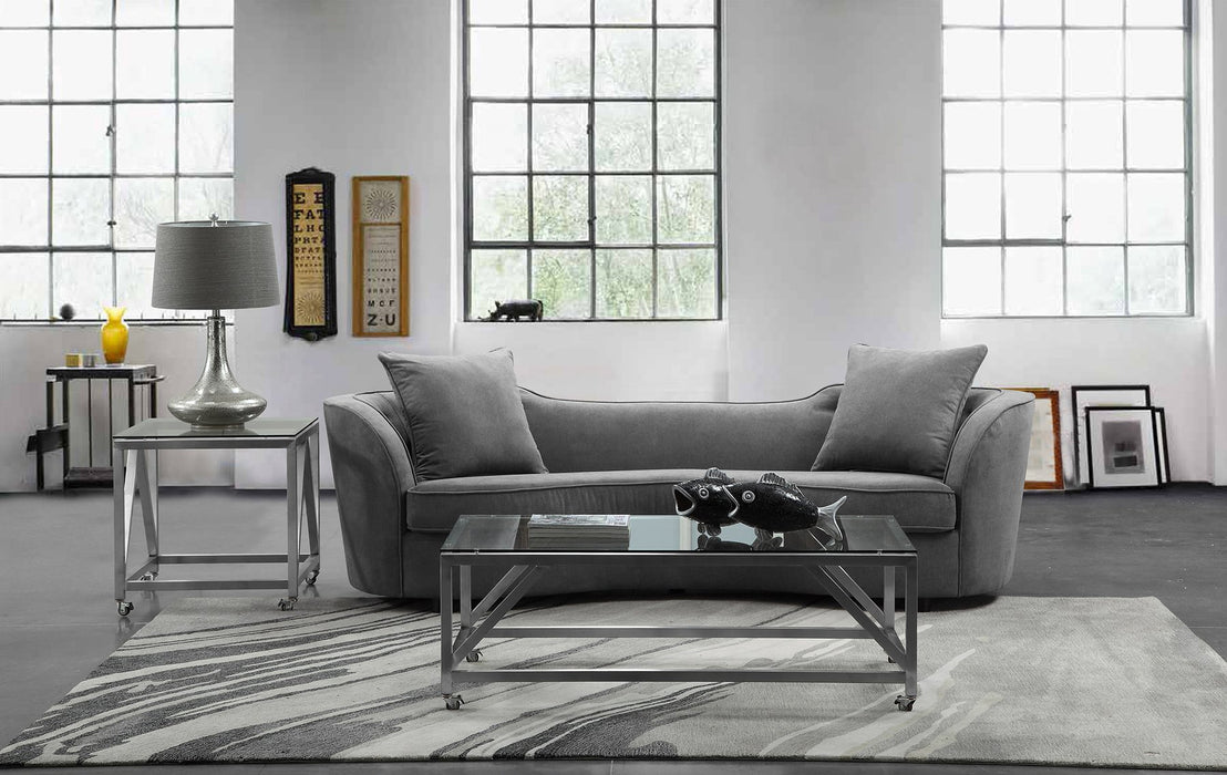 Palisade Contemporary Sofa in Gray Velvet with Brown Wood Legs