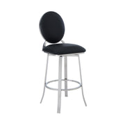 Pia Contemporary 26" Counter Height Barstool in Brushed Stainless Steel Finish and Black Faux Leather - Furniture City (CA)l