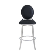 Pia Contemporary 30" Bar Height Barstool in Brushed Stainless Steel Finish and Black Faux Leather - Furniture City (CA)l