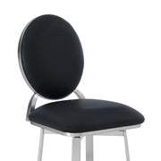 Pia Contemporary 30" Bar Height Barstool in Brushed Stainless Steel Finish and Black Faux Leather - Furniture City (CA)l