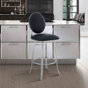 Pia Contemporary 30" Bar Height Barstool in Brushed Stainless Steel Finish and Black Faux Leather - Furniture City (CA)l