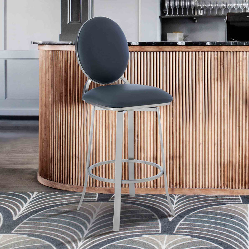 Pia Contemporary 26" Counter Height Barstool in Brushed Stainless Steel Finish and Gray Faux Leather - Furniture City (CA)l