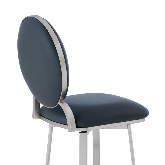 Pia Contemporary 26" Counter Height Barstool in Brushed Stainless Steel Finish and Gray Faux Leather