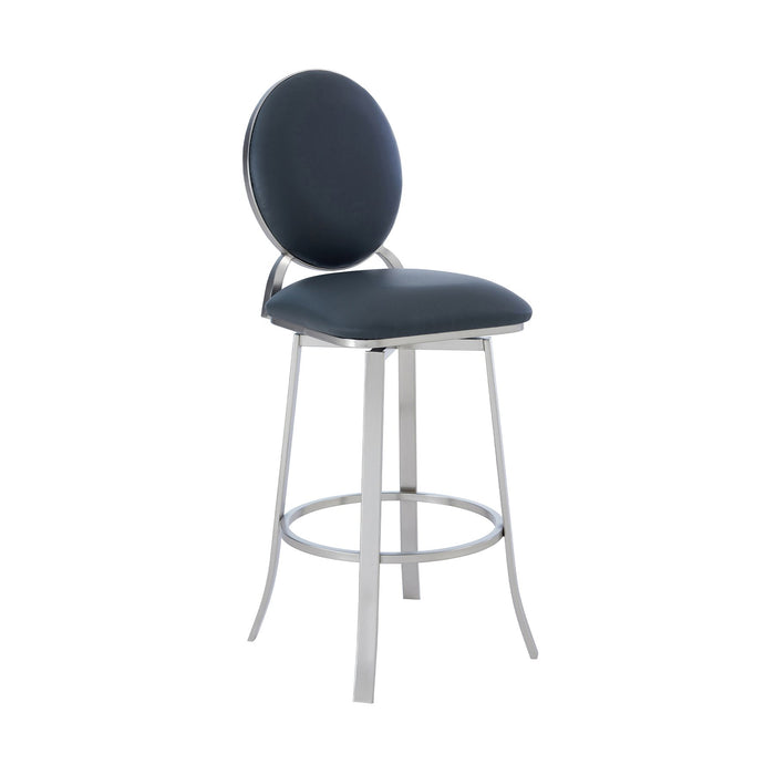 Pia Contemporary 30" Bar Height Barstool in Brushed Stainless Steel Finish and Gray Faux Leather
