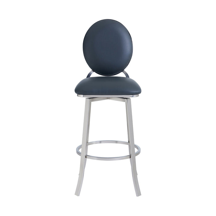 Pia Contemporary 30" Bar Height Barstool in Brushed Stainless Steel Finish and Gray Faux Leather