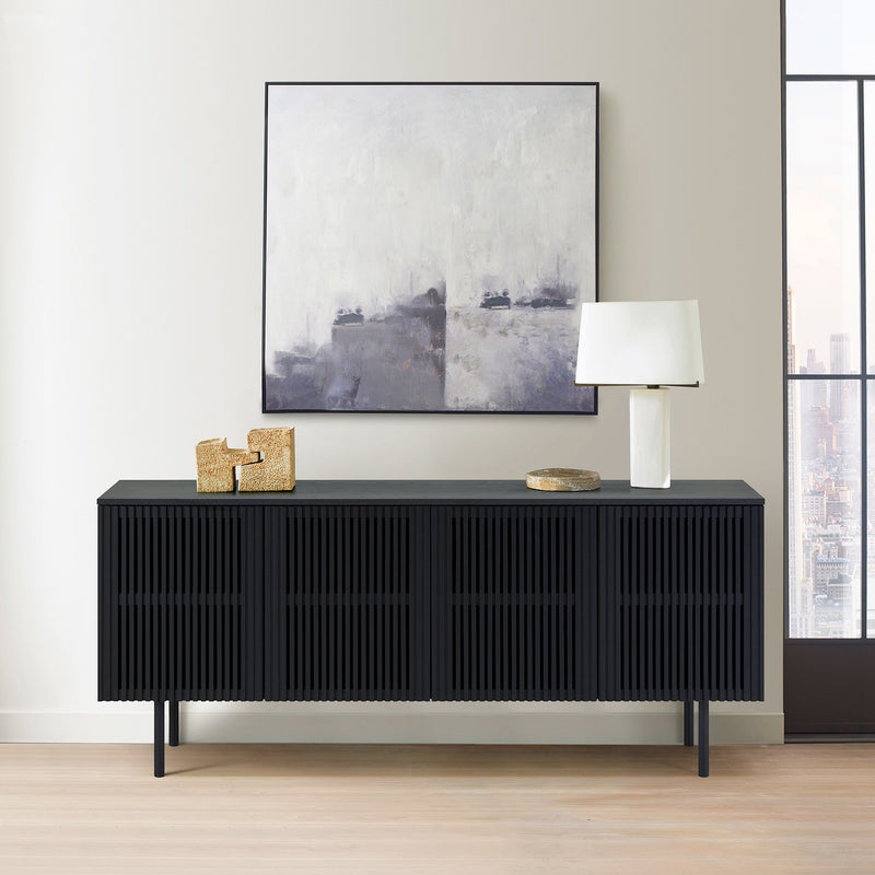 Pasadena 4 Door Wood Buffet Cabinet with Black Oak Finish - Furniture City (CA)l