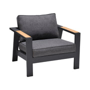 Palau Outdoor Chair in Dark Gray with Natural Teak Wood Accent and Cushions - Furniture City (CA)l