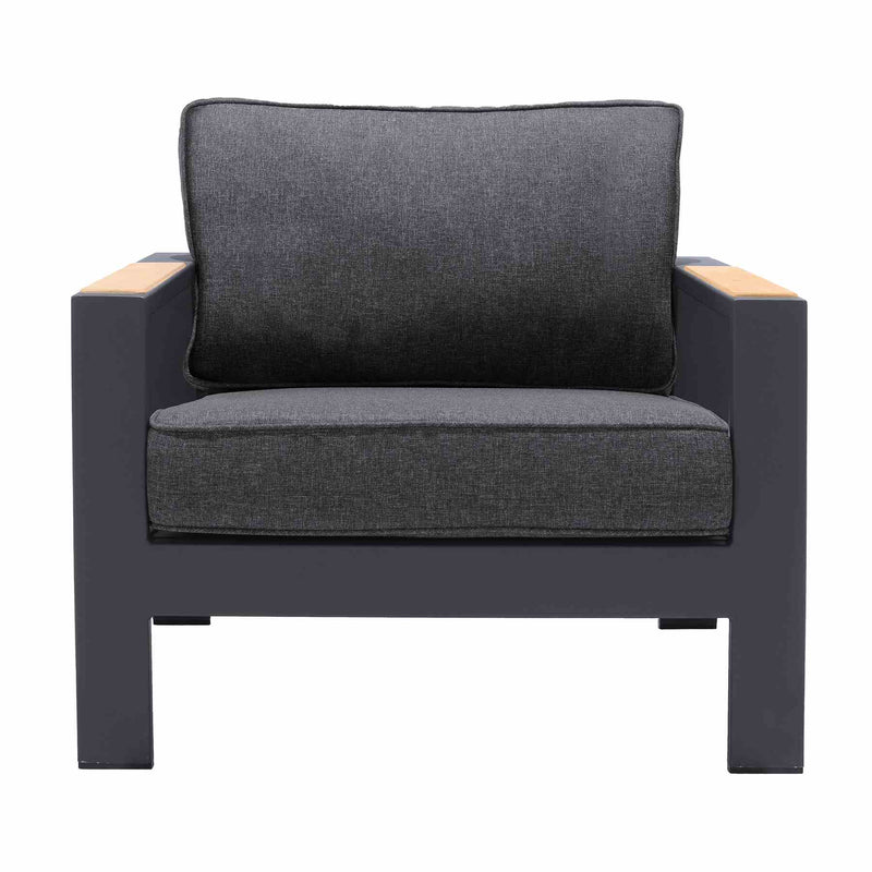 Palau Outdoor Chair in Dark Gray with Natural Teak Wood Accent and Cushions - Furniture City (CA)l