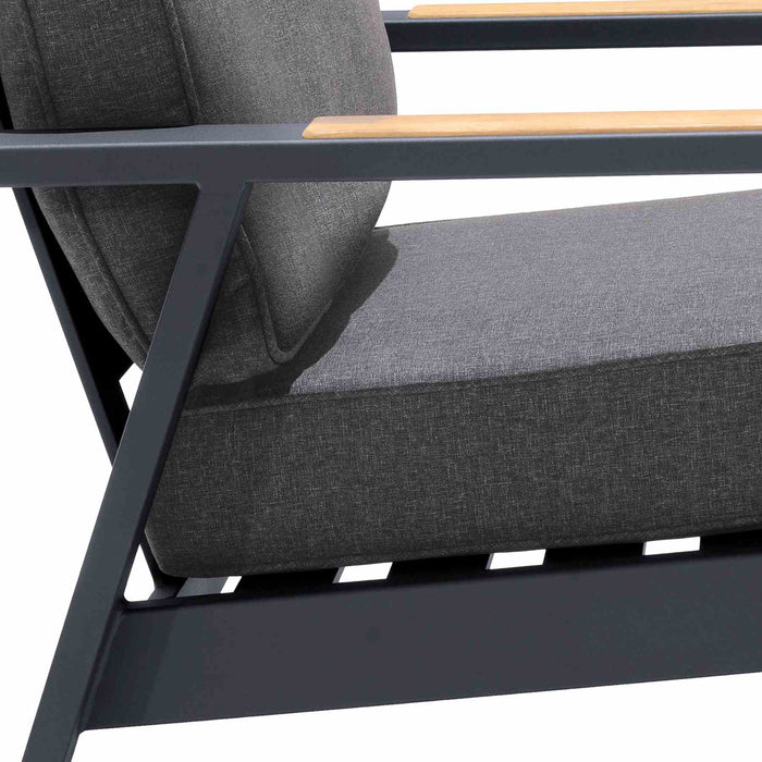 Palau Outdoor Chair in Dark Gray with Natural Teak Wood Accent and Cushions