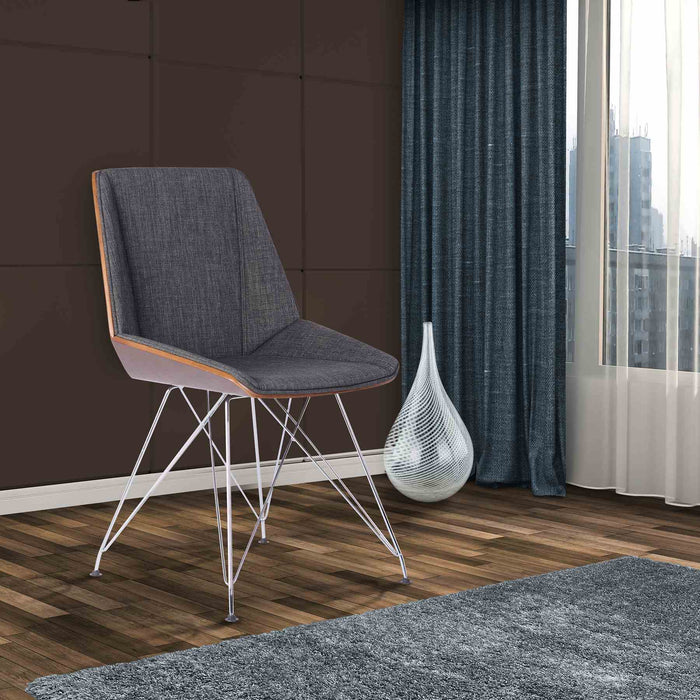 Pandora Chair in Chrome finish with Walnut wood and Charcoal Fabric