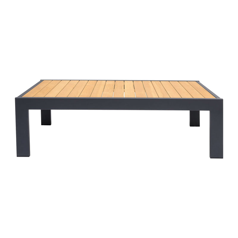 Palau Outdoor Coffee Table in Dark Gray with Natural Teak Wood Top - Furniture City (CA)l