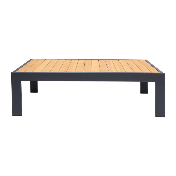 Palau Outdoor Coffee Table in Dark Gray with Natural Teak Wood Top