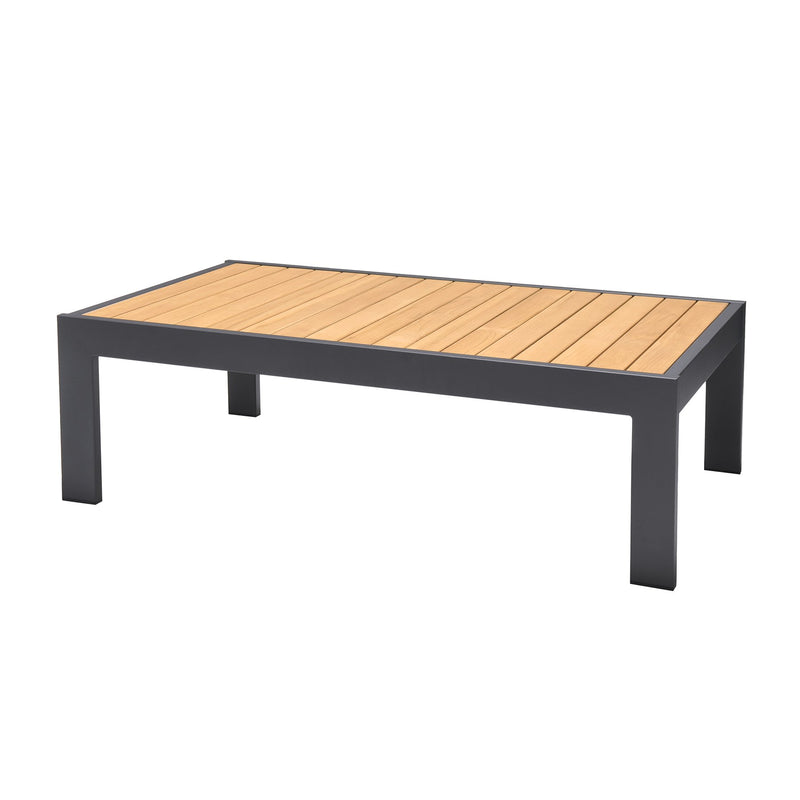Palau Outdoor Coffee Table in Dark Gray with Natural Teak Wood Top - Furniture City (CA)l