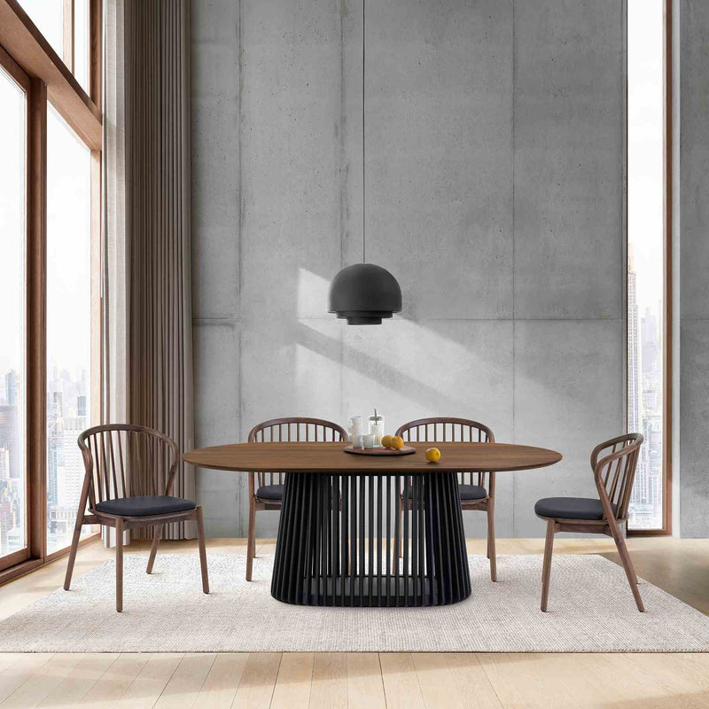 Pasadena 79" Wood Oval Dining Table with Walnut Finish and Black Base - Furniture City (CA)l