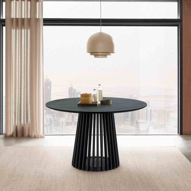 Pasadena 47" Wood Round Dining Table in Black Oak Finish - Furniture City (CA)l