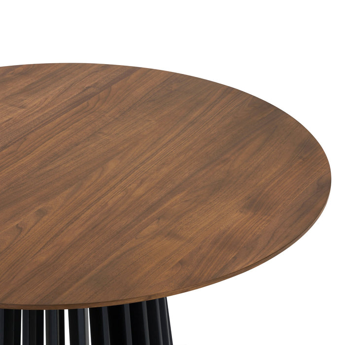 Pasadena 47" Wood Round Dining Table with Walnut Finish and Black Base