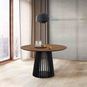 Pasadena 47" Wood Round Dining Table with Walnut Finish and Black Base - Furniture City (CA)l