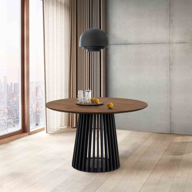 Pasadena 47" Wood Round Dining Table with Walnut Finish and Black Base - Furniture City (CA)l