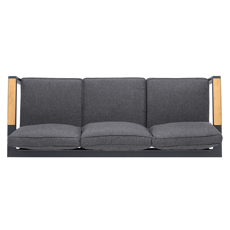 Palau Outdoor Sofa in Dark Gray with Natural Teak Wood Accent and Cushions - Furniture City (CA)l